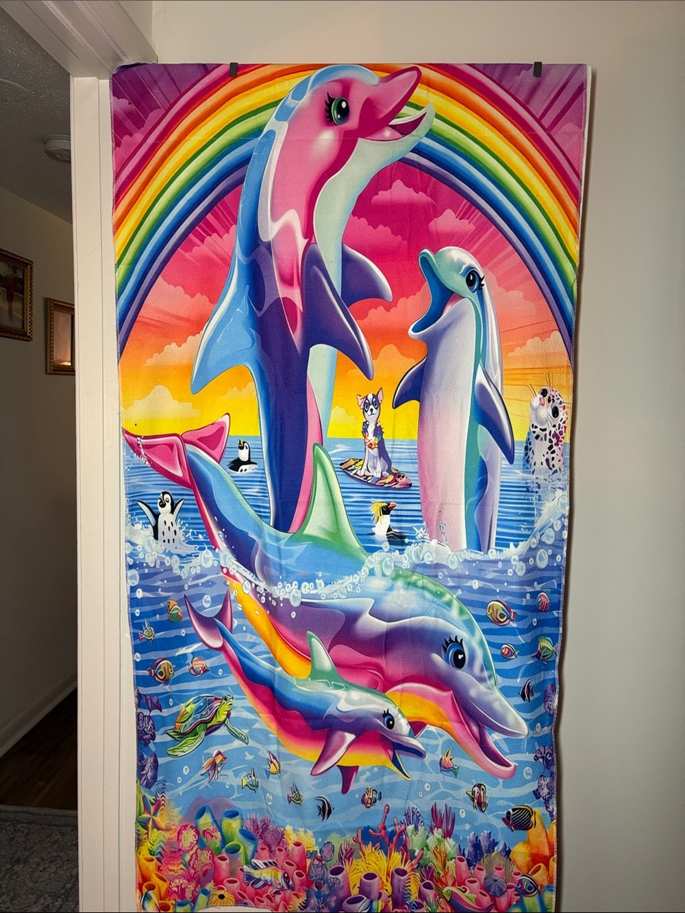 Colorful Dolphin Rainbow Beach Towel- Pink, Blue and purple